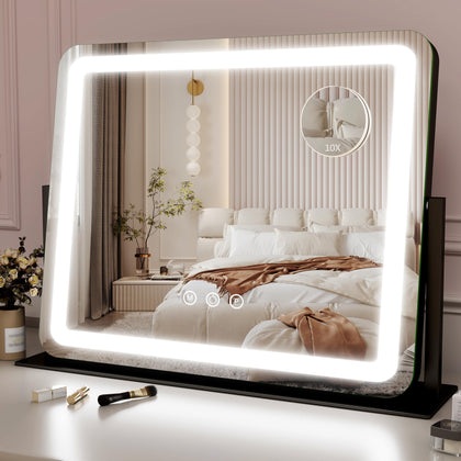 ROLOVE 22x17 Inch Lighted Vanity Mirror front view with LED lights