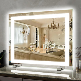 ROLOVE 22x20 Inch Lighted Vanity Mirror front view with LED halo lighting