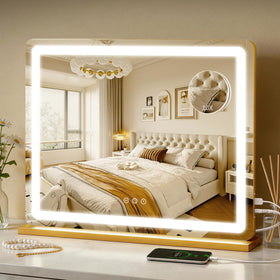 ROLOVE 23x18 gold vanity mirror front view with lights
