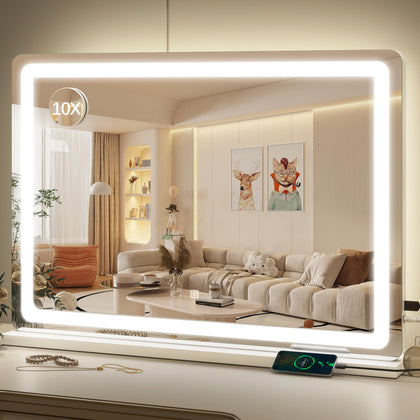 ROLOVE 32" x 22" LED Vanity Mirror front view with lights