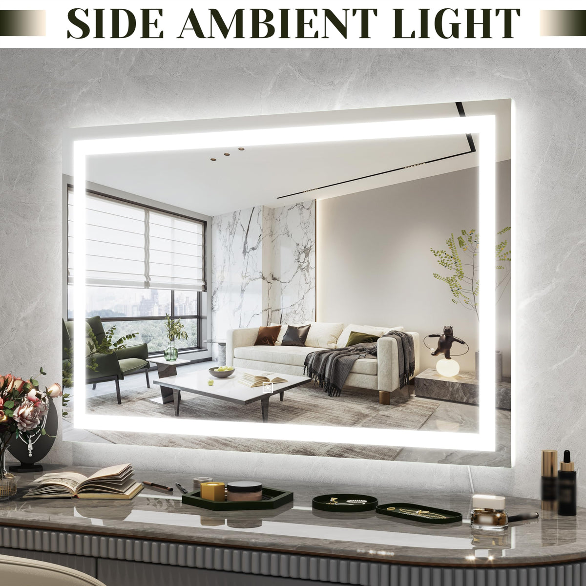 ROLOVE 32x22 Lighted Vanity Mirror side view