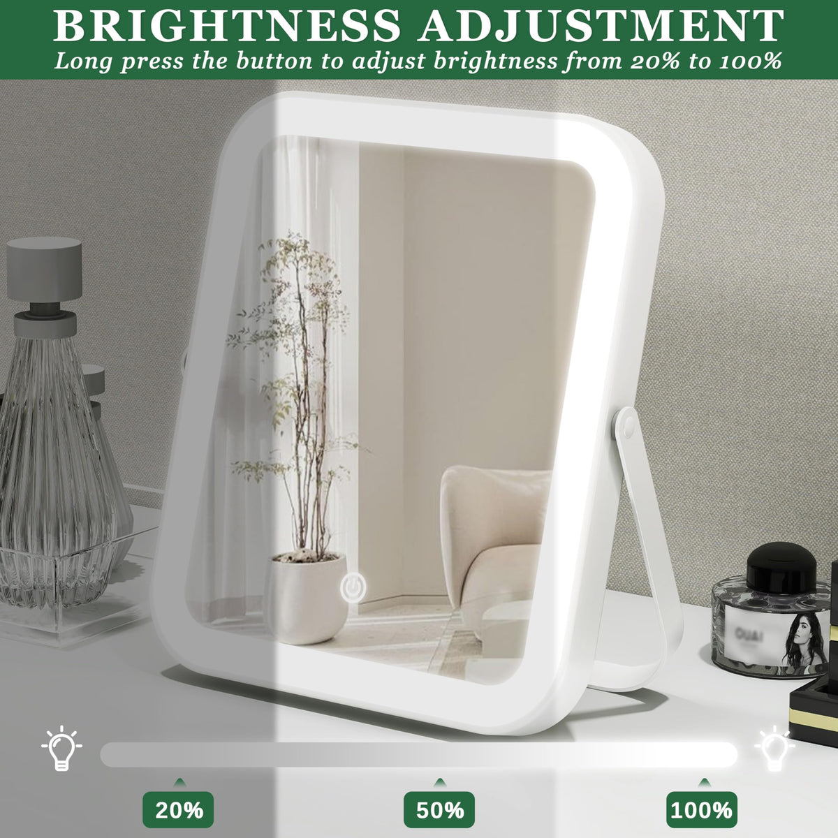 ROLOVE 8x10 Inch Lighted Vanity Mirror in natural light mode