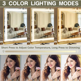 ROLOVE Gold Vanity Mirror close-up of dimming controls