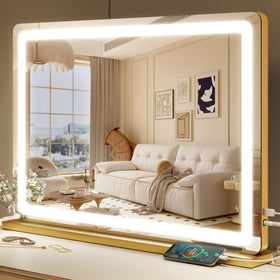 ROLOVE Gold Vanity Mirror front view with lights