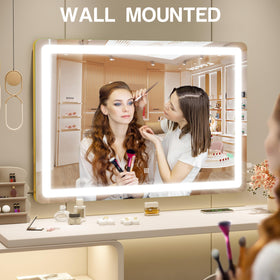 ROLOVE Gold Vanity Mirror in a well-lit makeup area