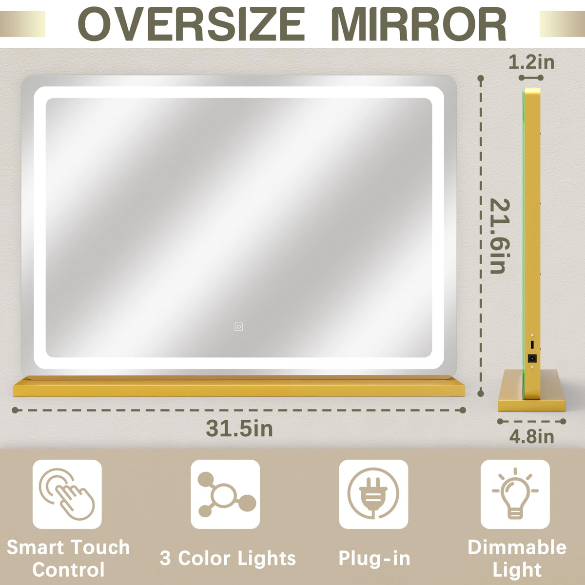 ROLOVE Gold Vanity Mirror mounted on a wall