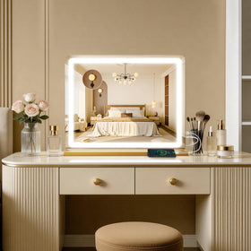 ROLOVE gold vanity mirror side view showing 10X magnifier