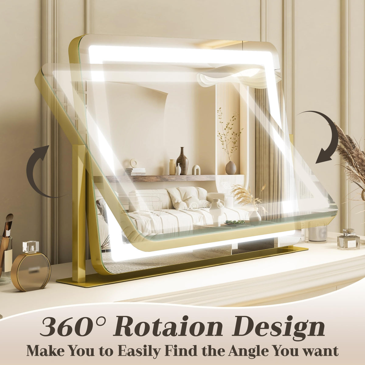 ROLOVE Gold Vanity Mirror with daylight setting