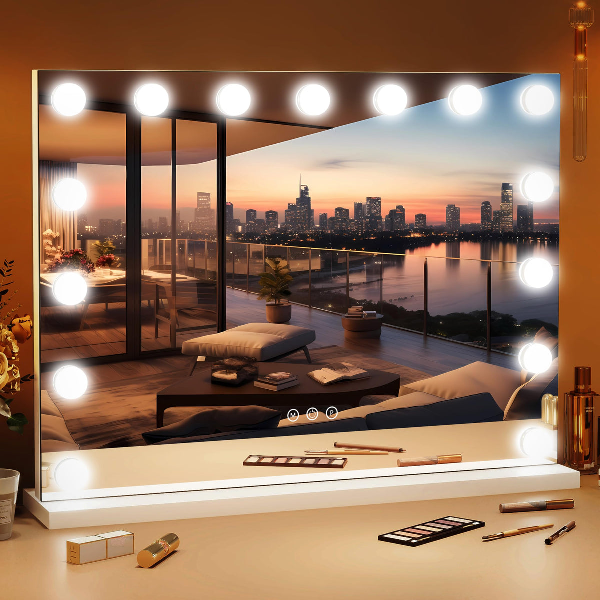 ROLOVE Hollywood Vanity Mirror front view with 15 LED bulbs