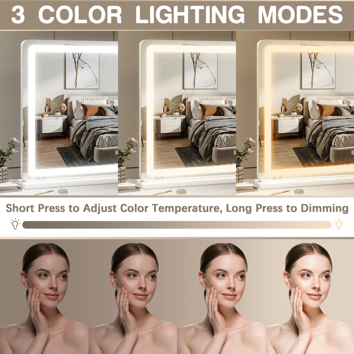 ROLOVE large lighted vanity mirror mounted on a wall
