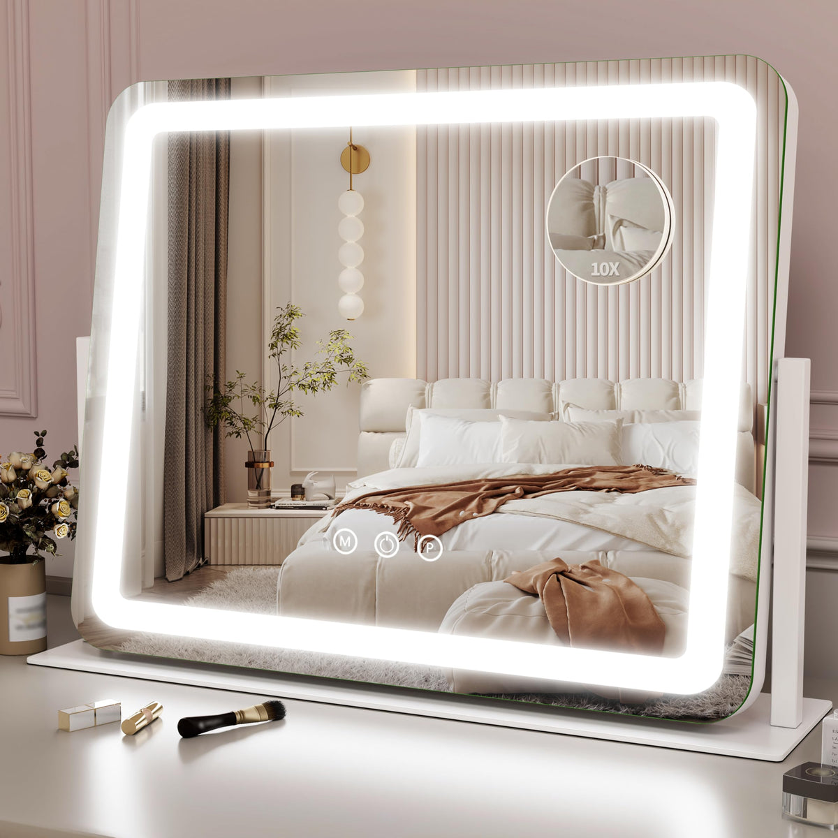 ROLOVE Large Vanity Mirror front view with lights