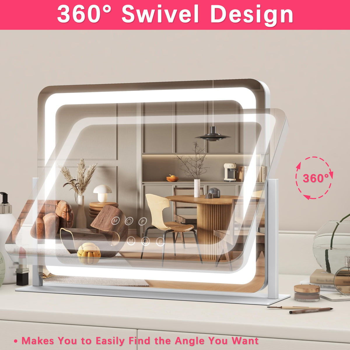 ROLOVE Large Vanity Mirror on a dressing table