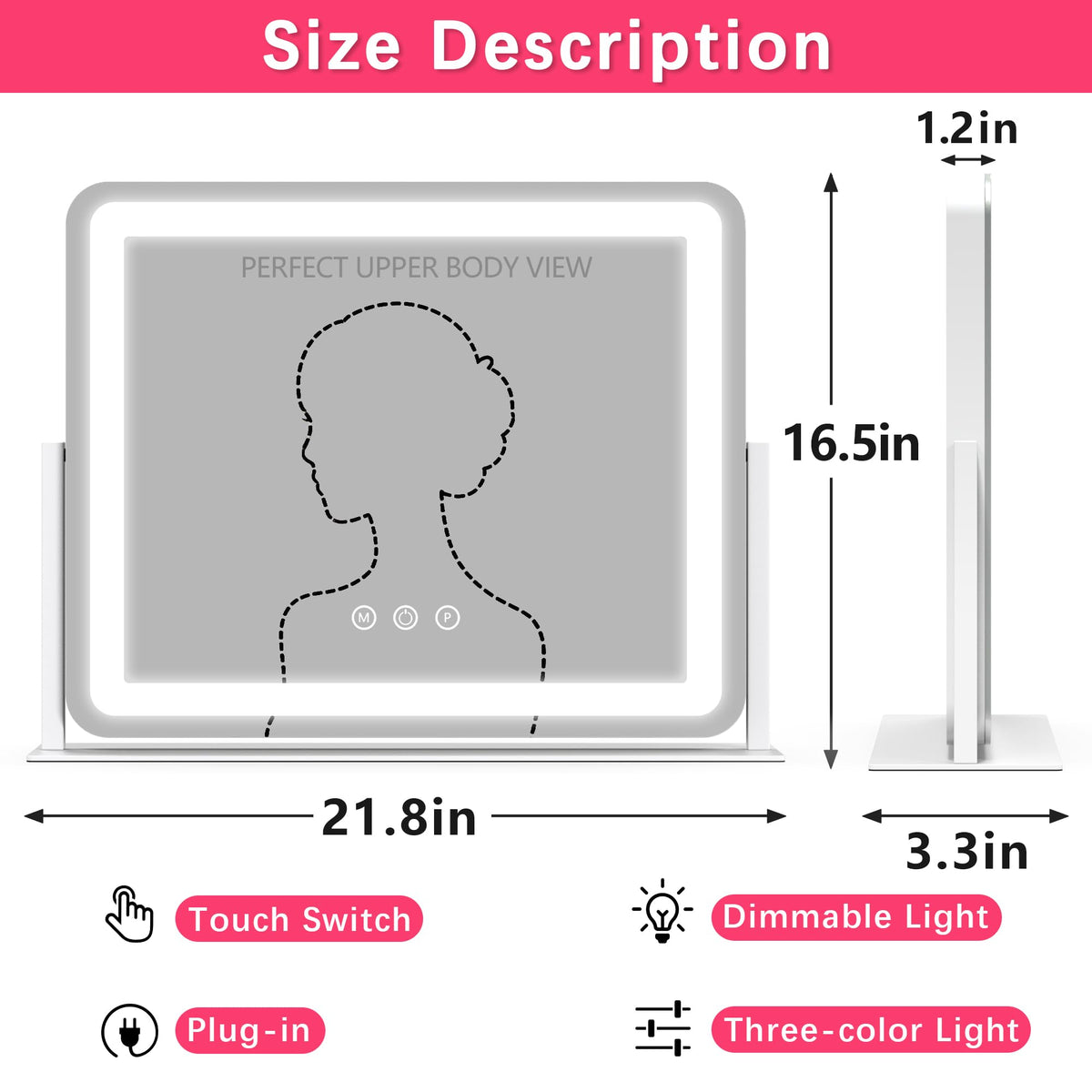 ROLOVE Large Vanity Mirror side view showing 360° rotation