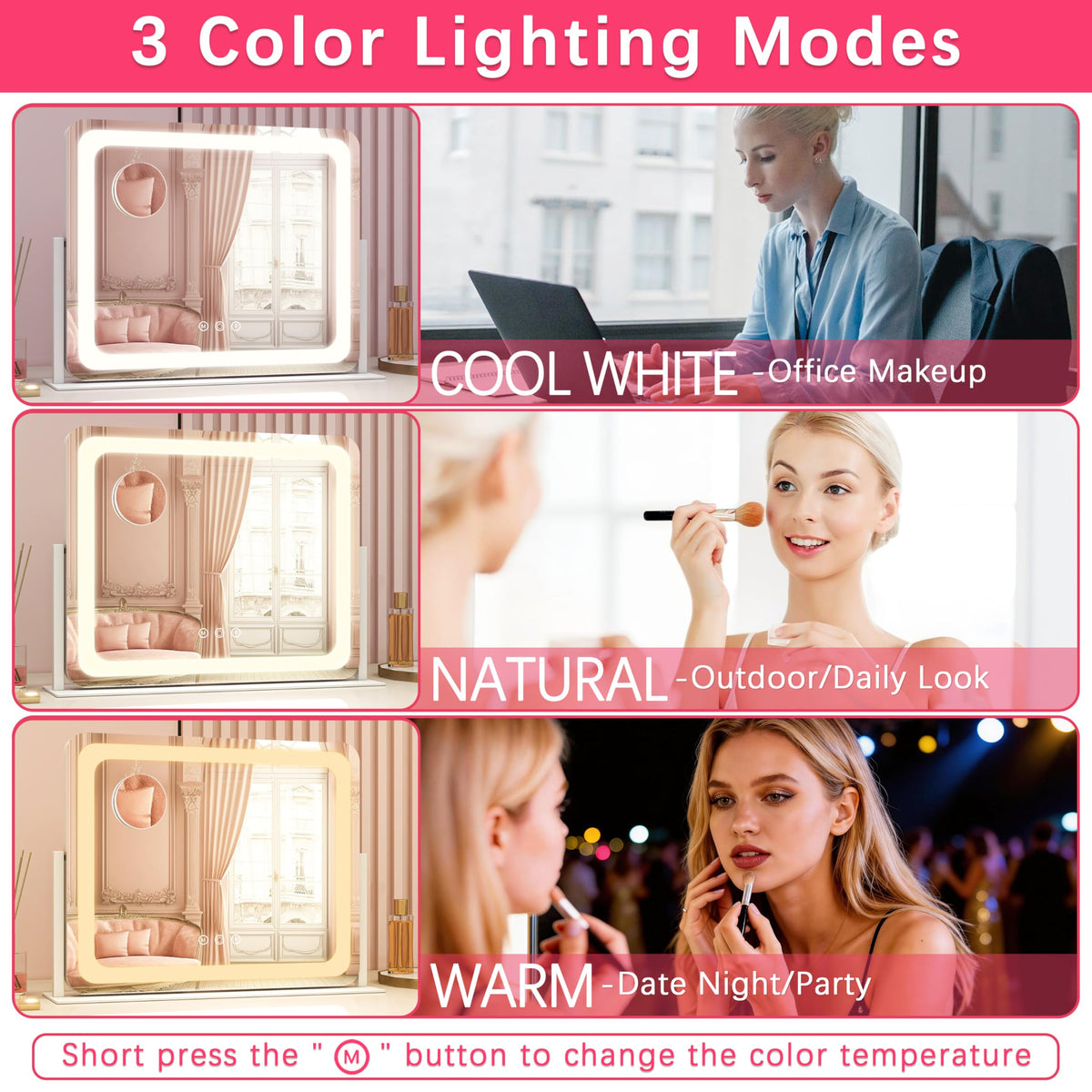 ROLOVE Large Vanity Mirror with detachable magnifying mirror