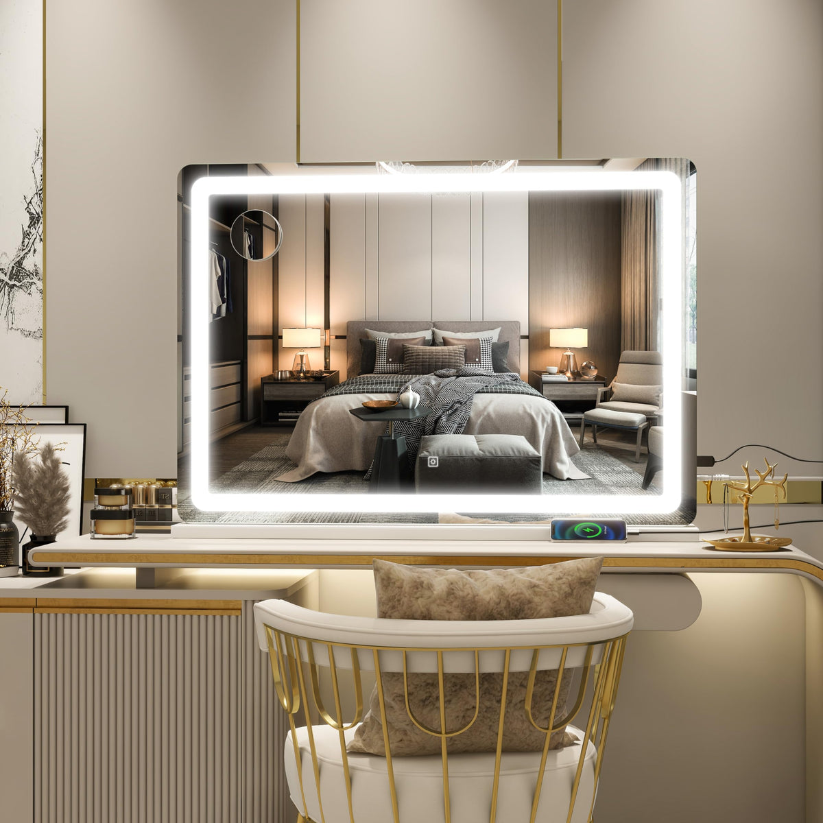 ROLOVE LED Makeup Mirror side view showing USB charging port
