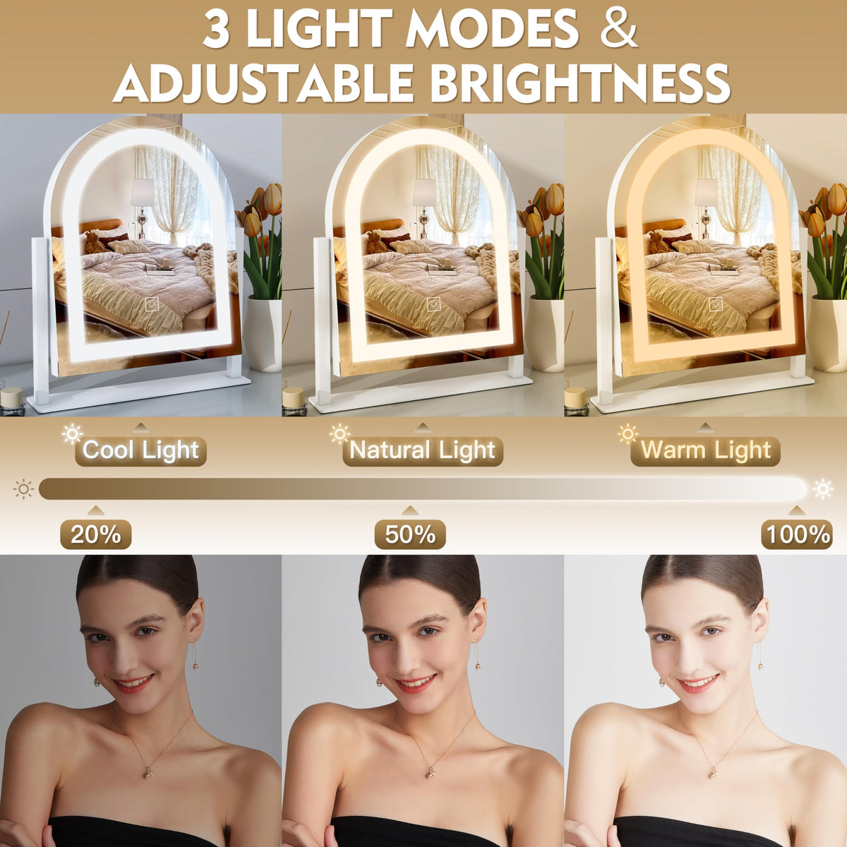 ROLOVE Lighted Makeup Mirror close-up of smart touch control