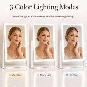 ROLOVE lighted makeup mirror displaying warm light setting