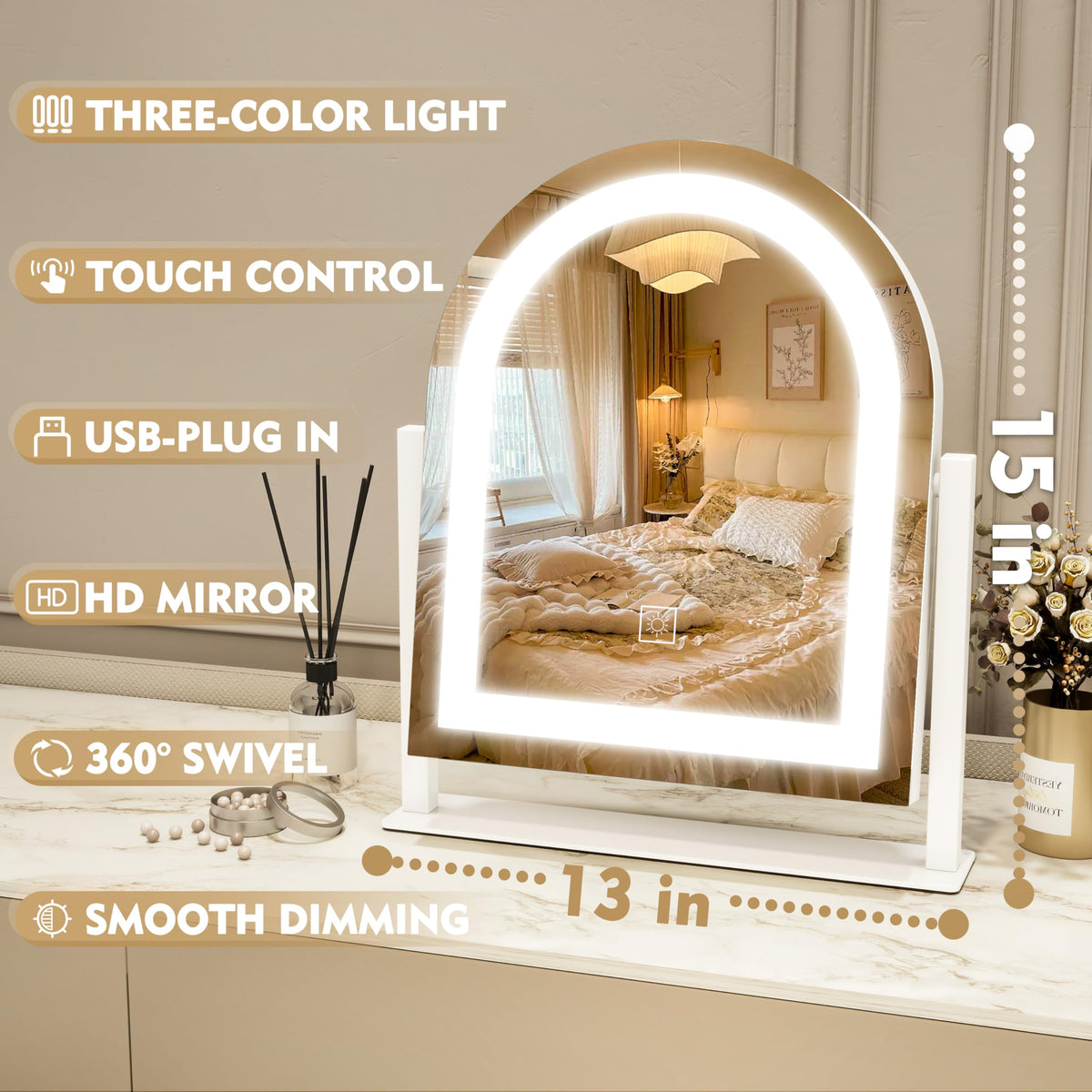 ROLOVE Lighted Makeup Mirror with 10x magnifier attached