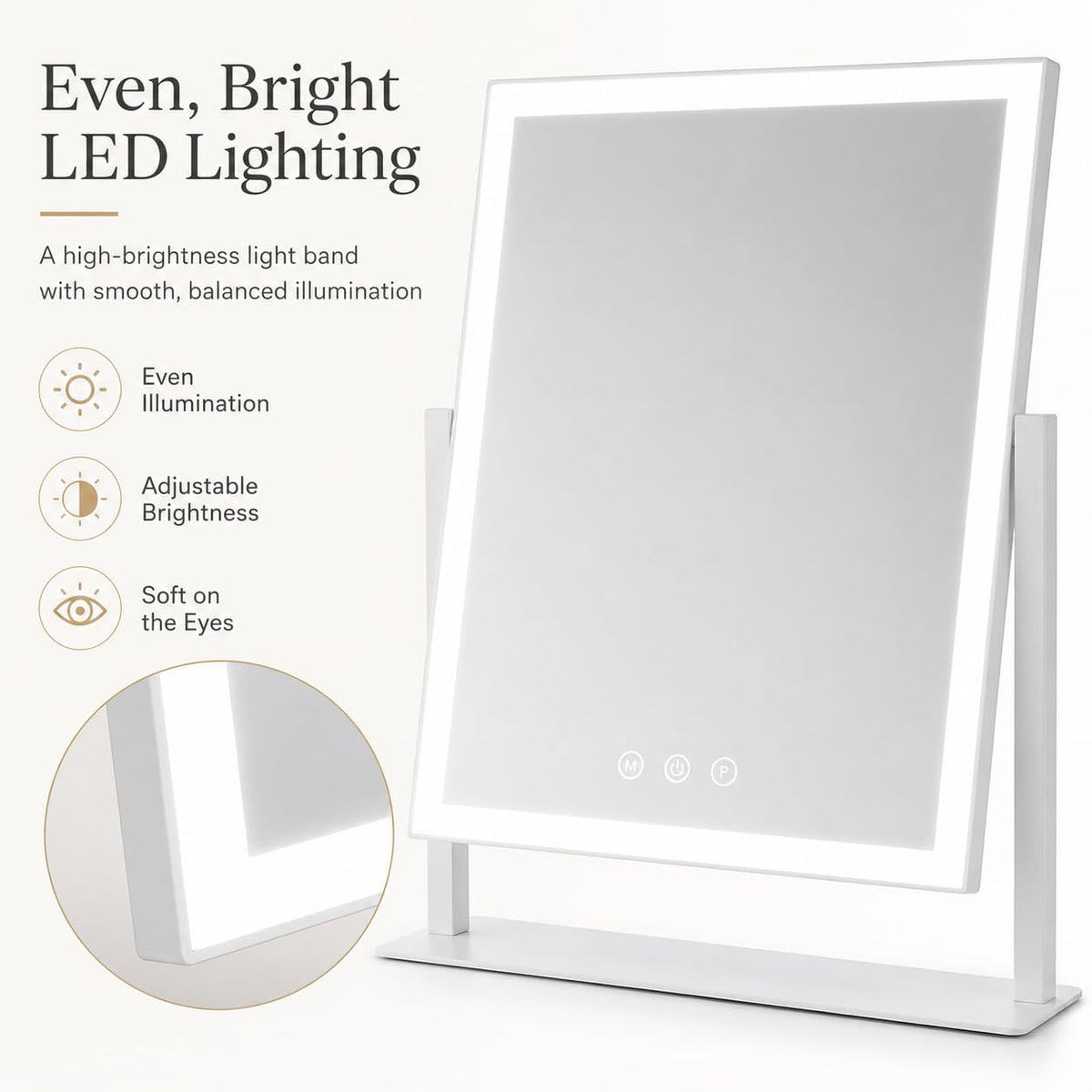ROLOVE lighted makeup mirror with cool light setting