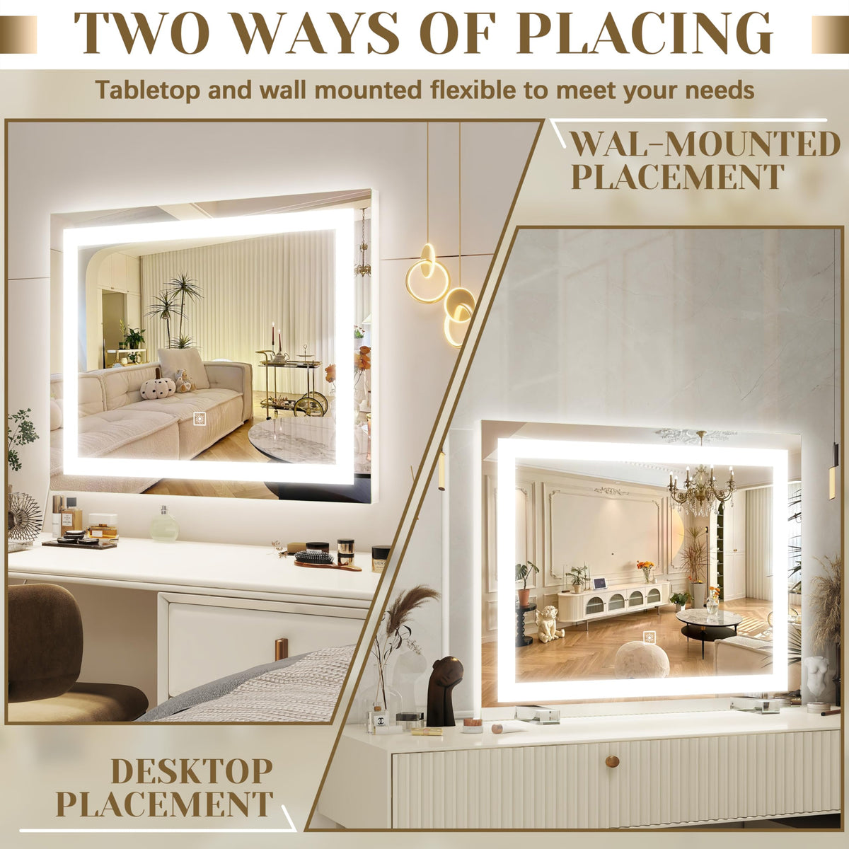 ROLOVE Lighted Vanity Mirror close-up of ultra-clear glass surface