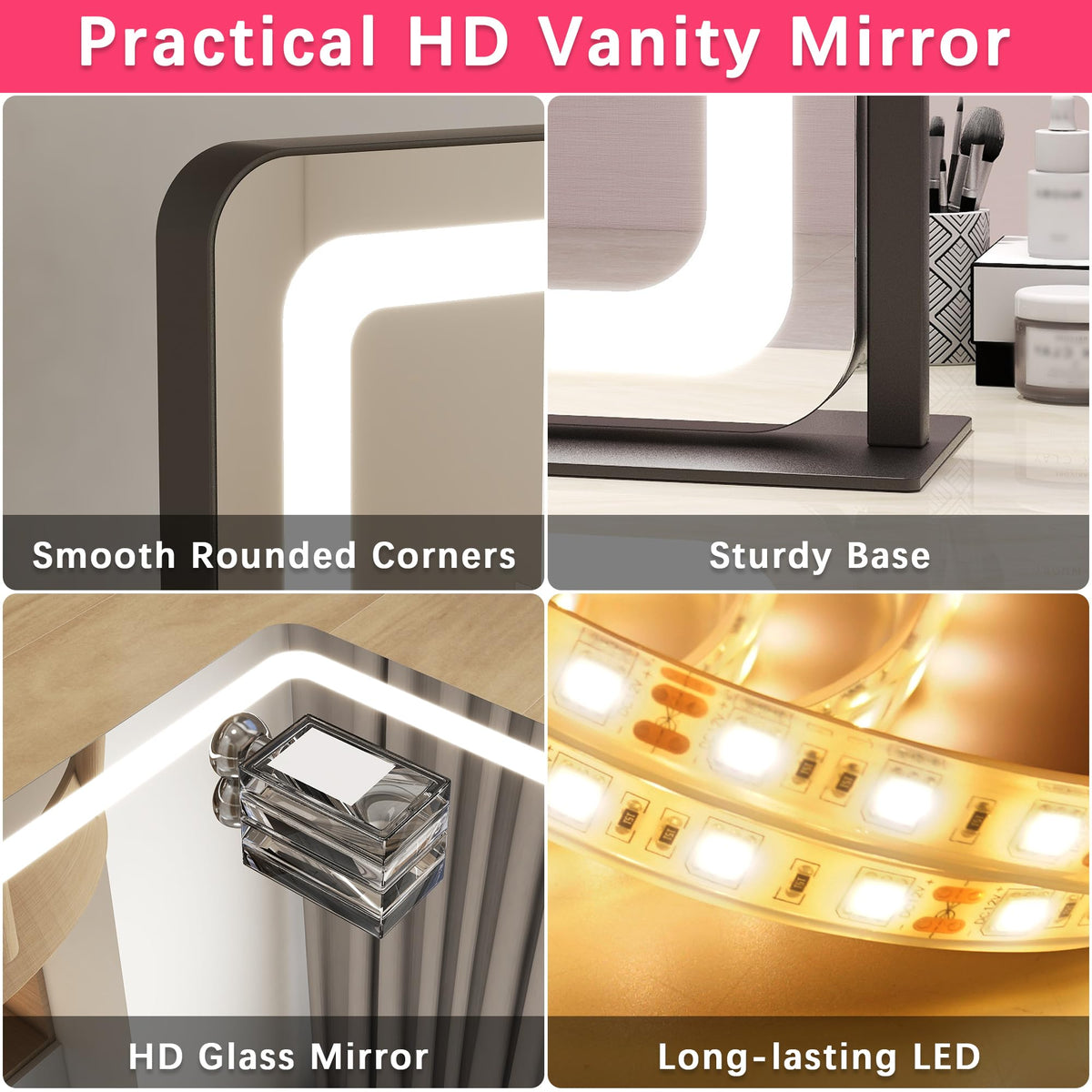 ROLOVE Lighted Vanity Mirror showcasing three colour modes