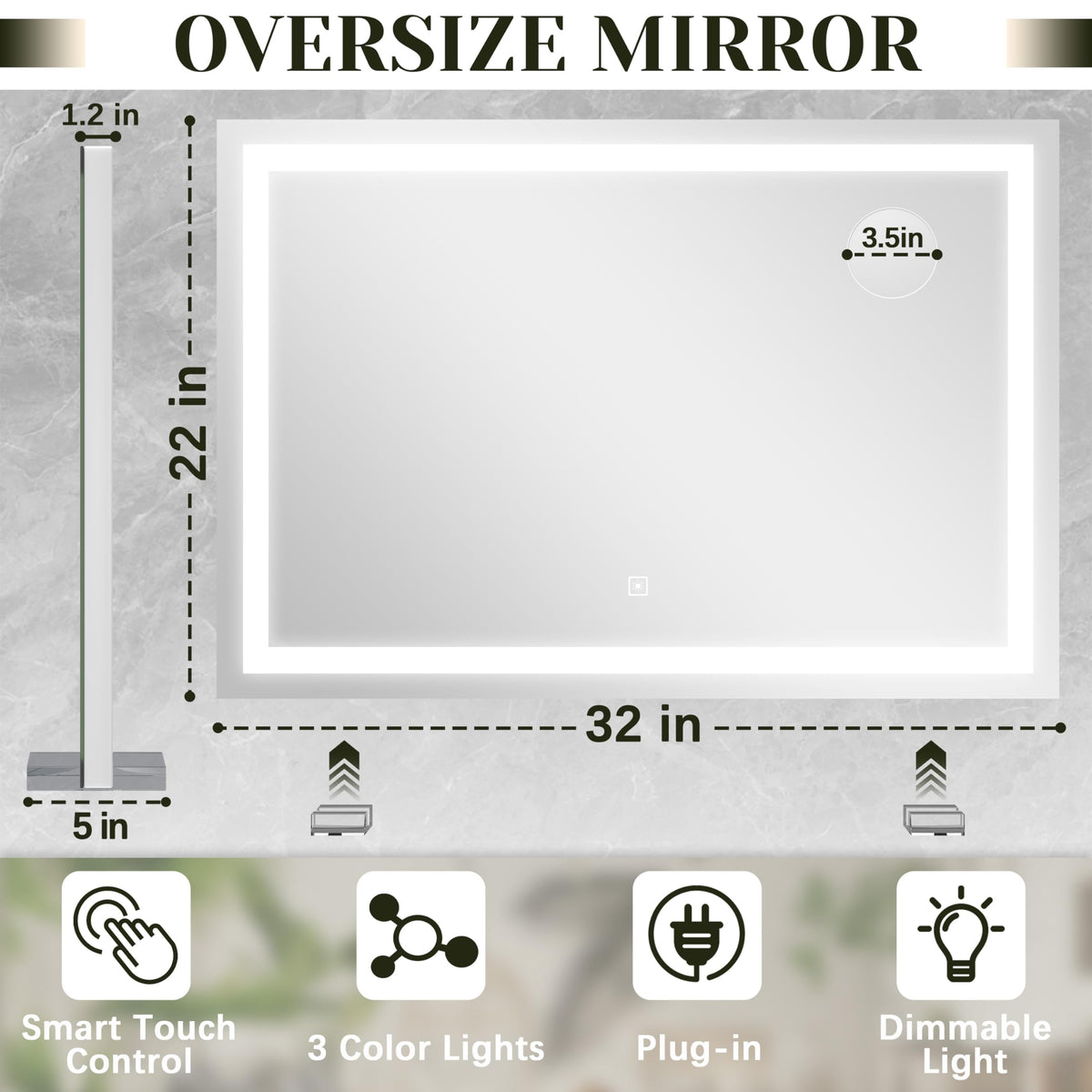 ROLOVE Lighted Vanity Mirror showing 10X magnifier