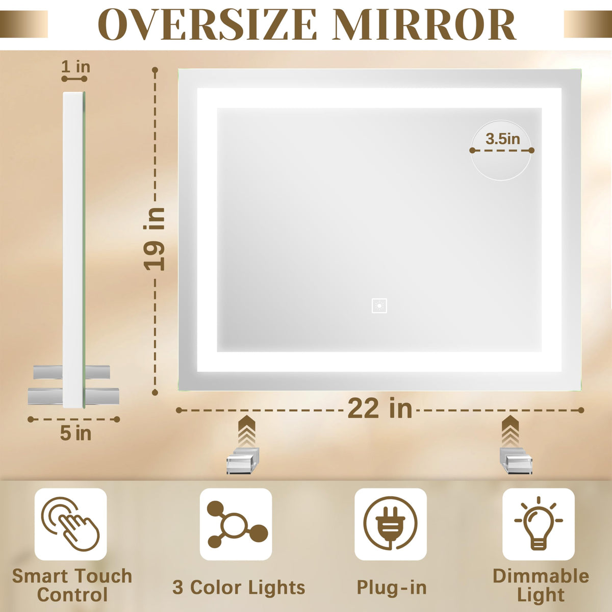 ROLOVE Lighted Vanity Mirror side view showcasing touch-sensitive controls