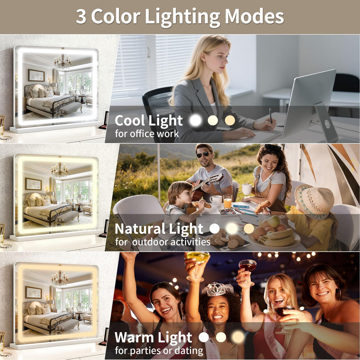 ROLOVE mirror with touch control feature close-up