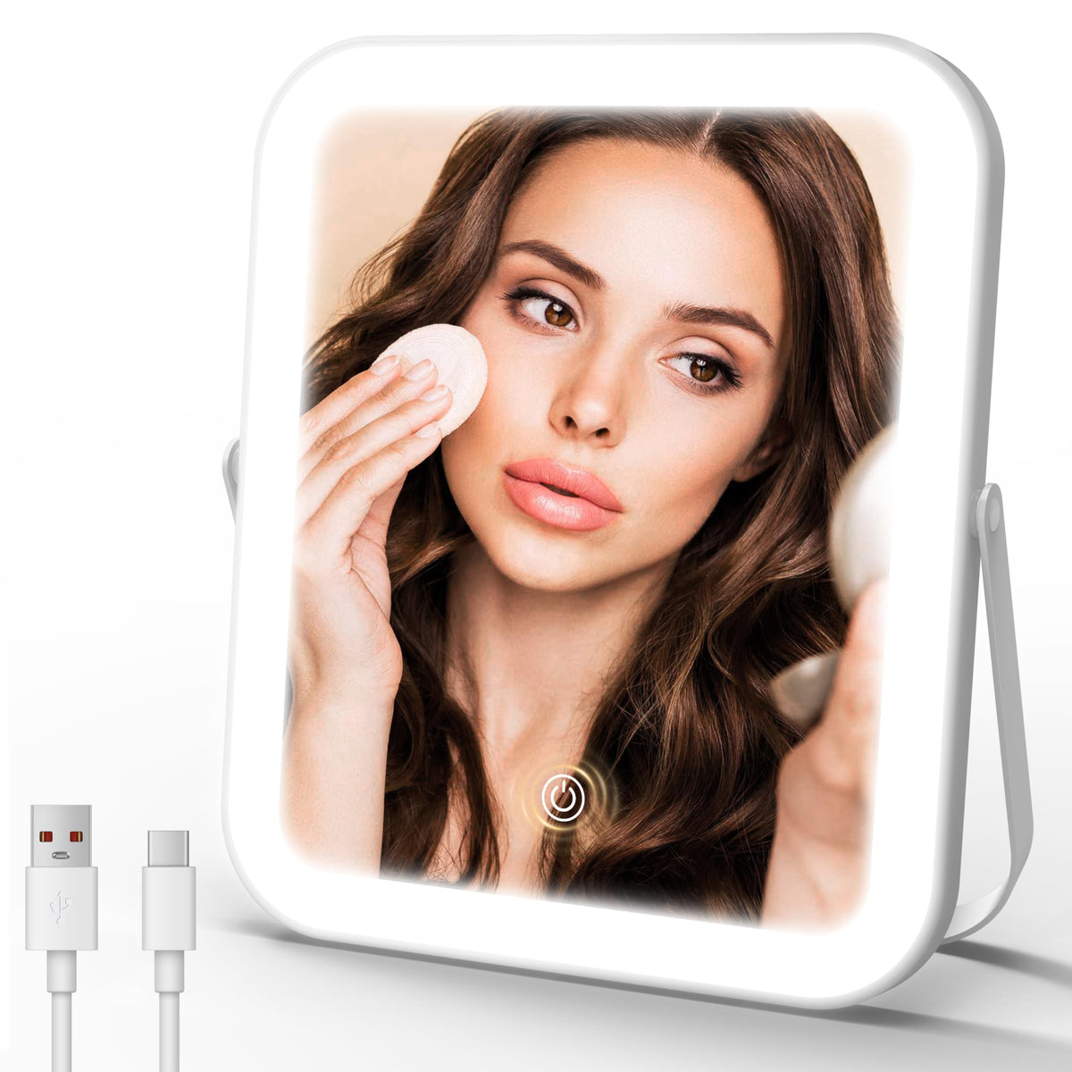 ROLOVE Travel Makeup Mirror front view with lights