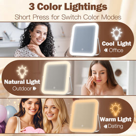 ROLOVE Travel Makeup Mirror in use with adjustable brightness