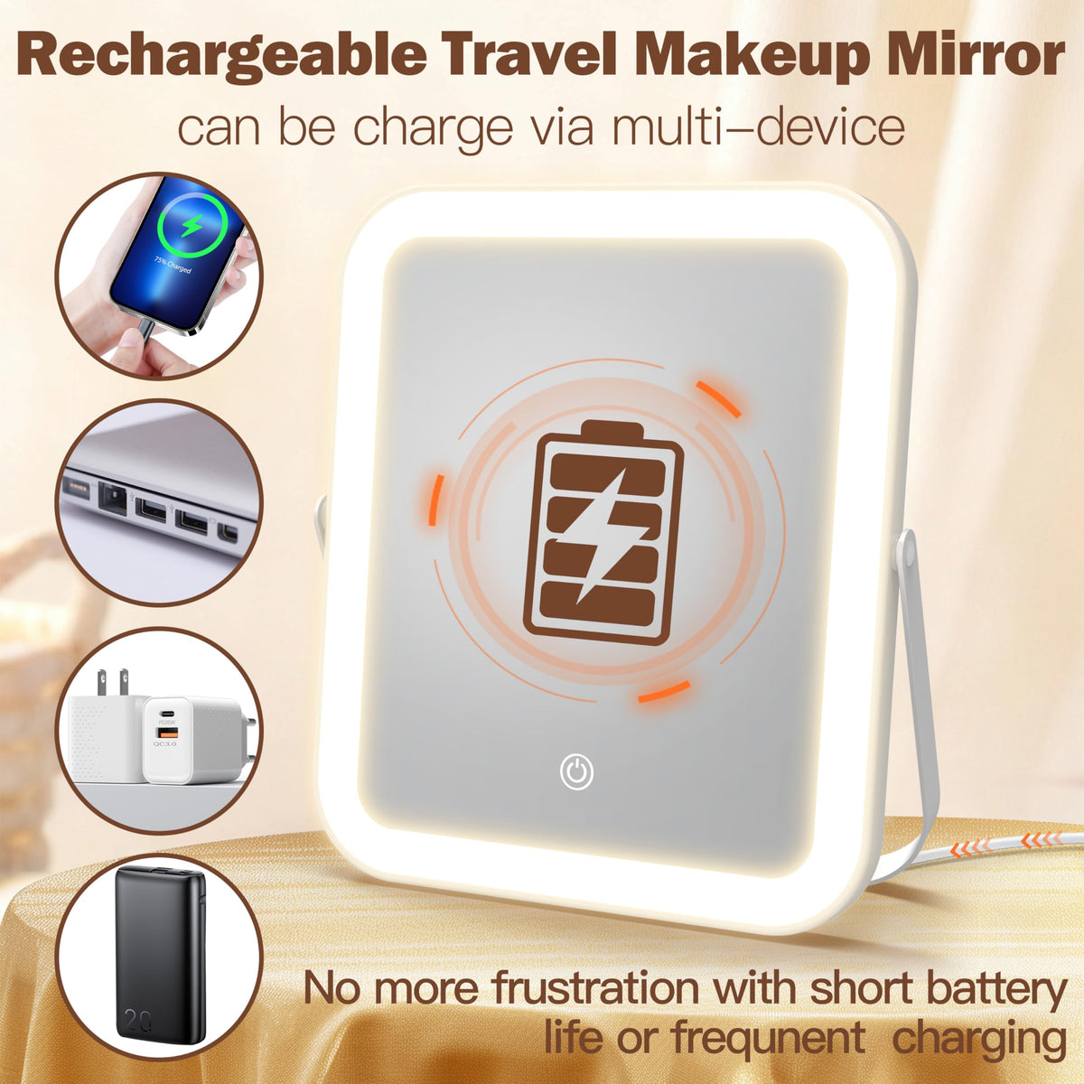 ROLOVE Travel Makeup Mirror with stand on a desk