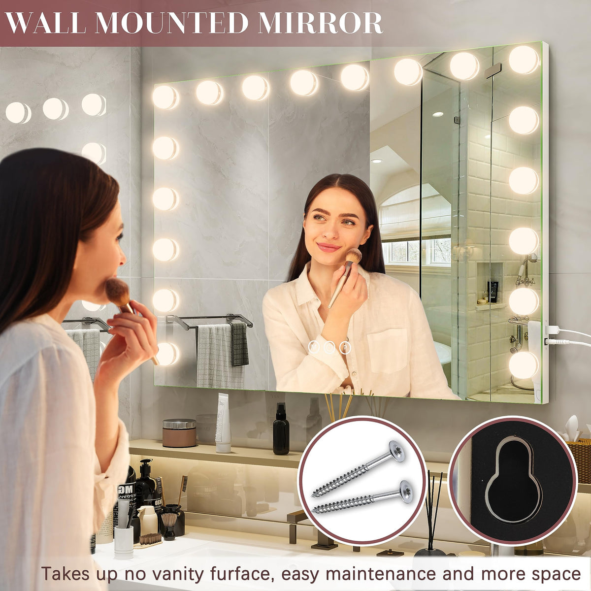 ROLOVE vanity mirror displayed on a tabletop with makeup products
