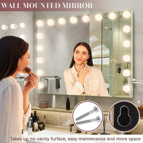 ROLOVE vanity mirror displayed on a tabletop with makeup products