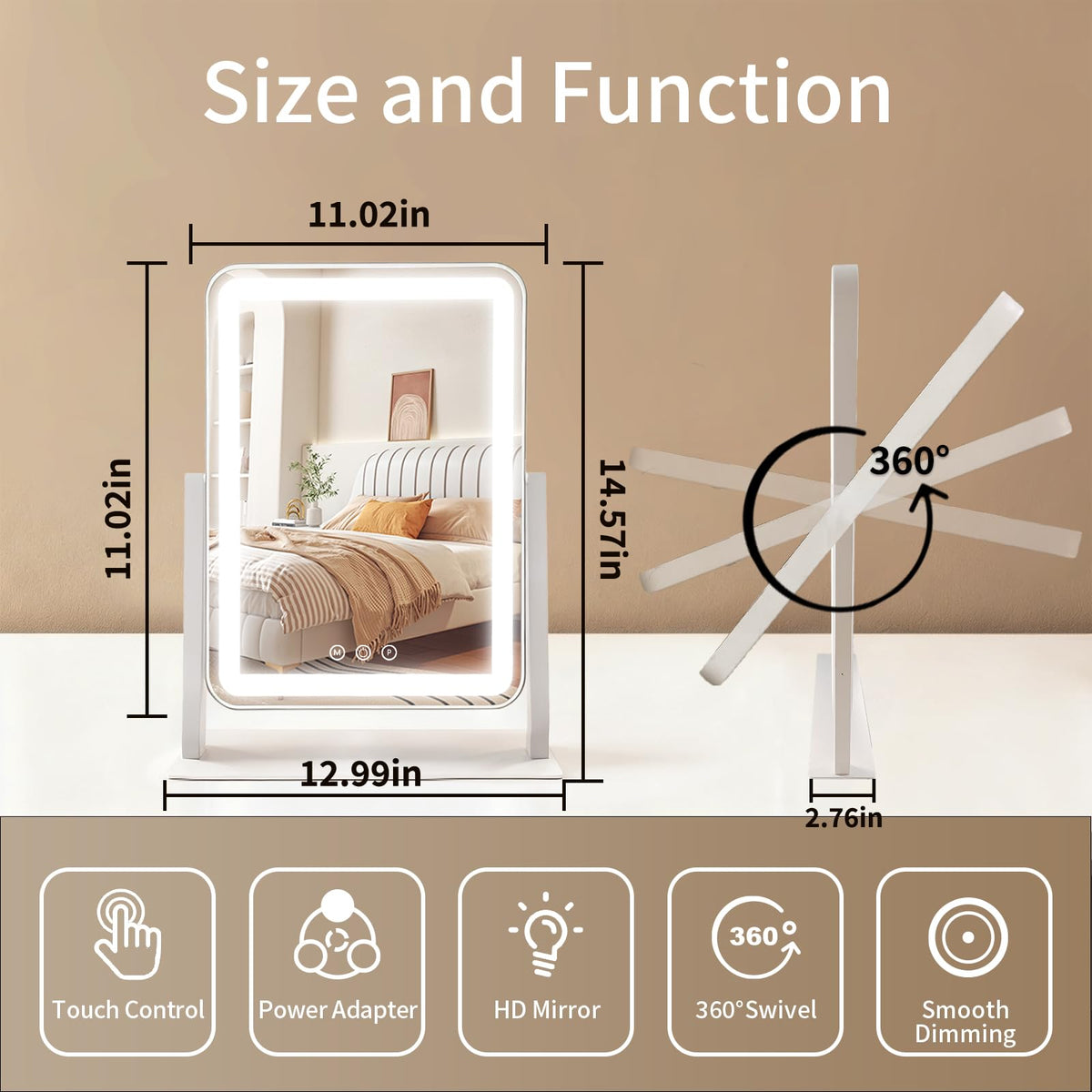 ROLOVE Vanity Mirror displaying natural light setting