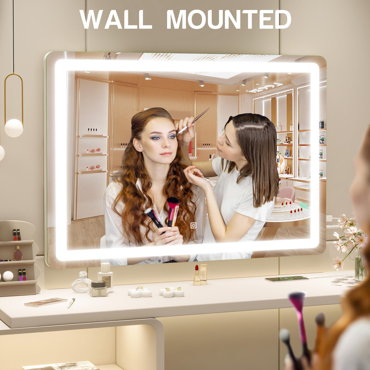 ROLOVE Vanity Mirror on a tabletop with makeup products