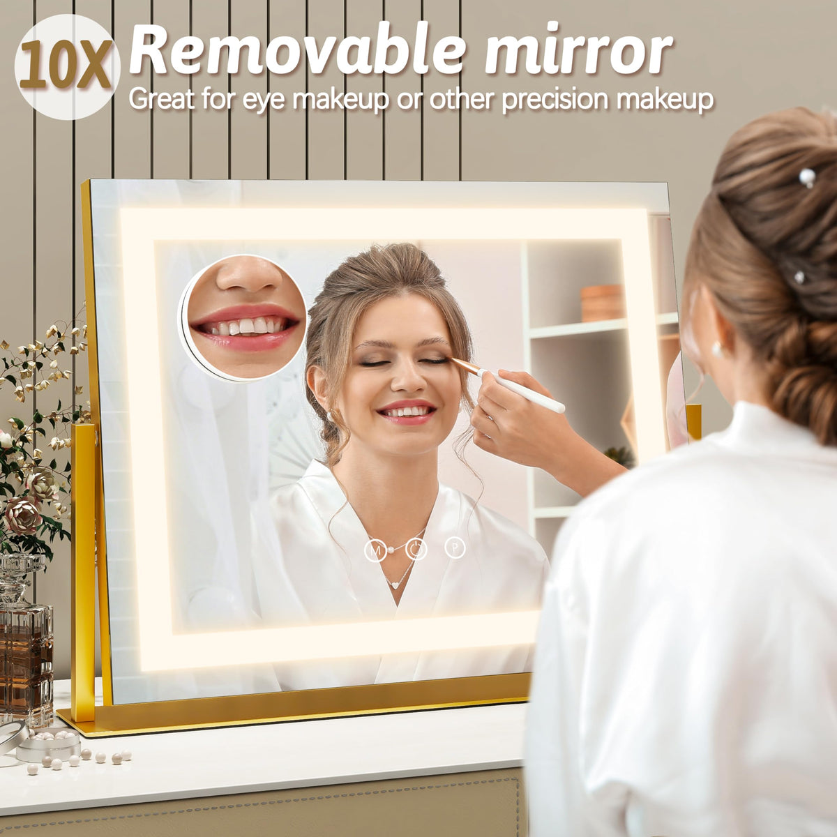 ROLOVE Vanity Mirror with Lights back view with baseboard