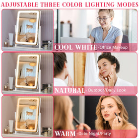 ROLOVE Vanity Mirror with Lights displaying cool lighting option