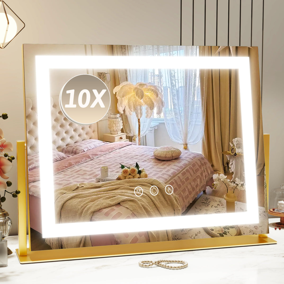 ROLOVE Vanity Mirror with Lights front view, gold finish