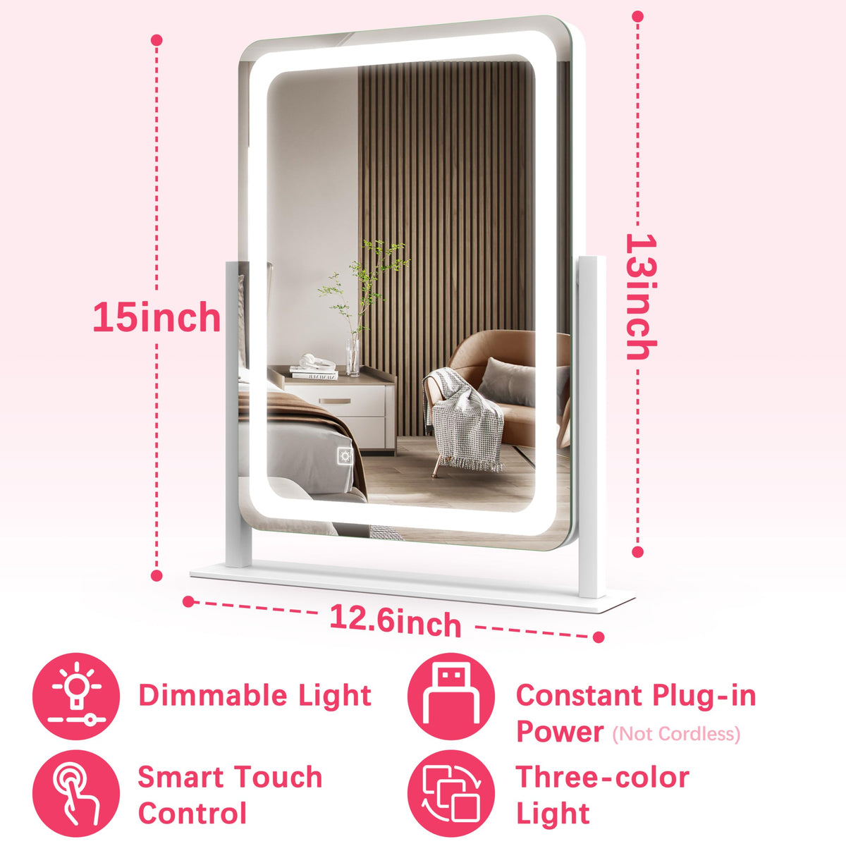 ROLOVE Vanity Mirror with Lights showing warm lighting