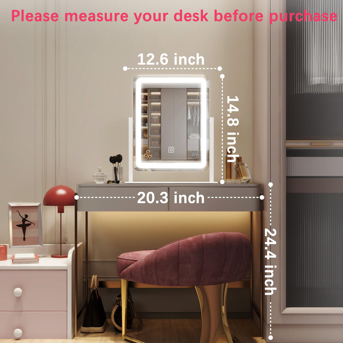 ROLOVE Vanity Mirror with Lights with stable base and non-slip pads