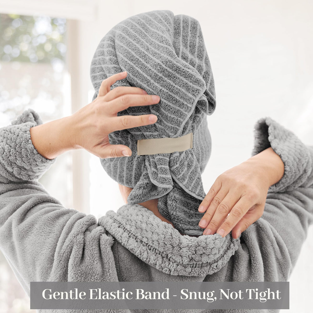 ROLSHOL hair towel wrap demonstrating size and absorbency