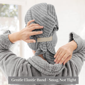 ROLSHOL hair towel wrap demonstrating size and absorbency