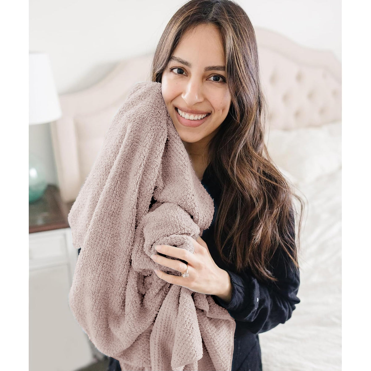 ROLSHOL hair towel wrap in gray on a bathroom counter