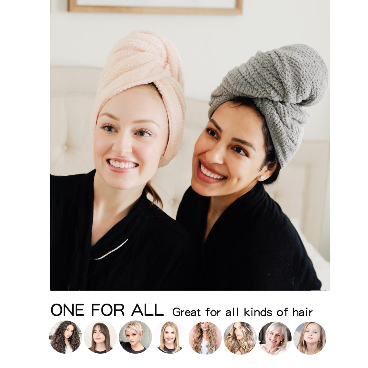 ROLSHOL hair towel wrap in use while applying makeup