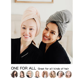 ROLSHOL hair towel wrap in use while applying makeup