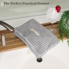 ROLSHOL hair towel wraps displayed in a stylish bathroom setting