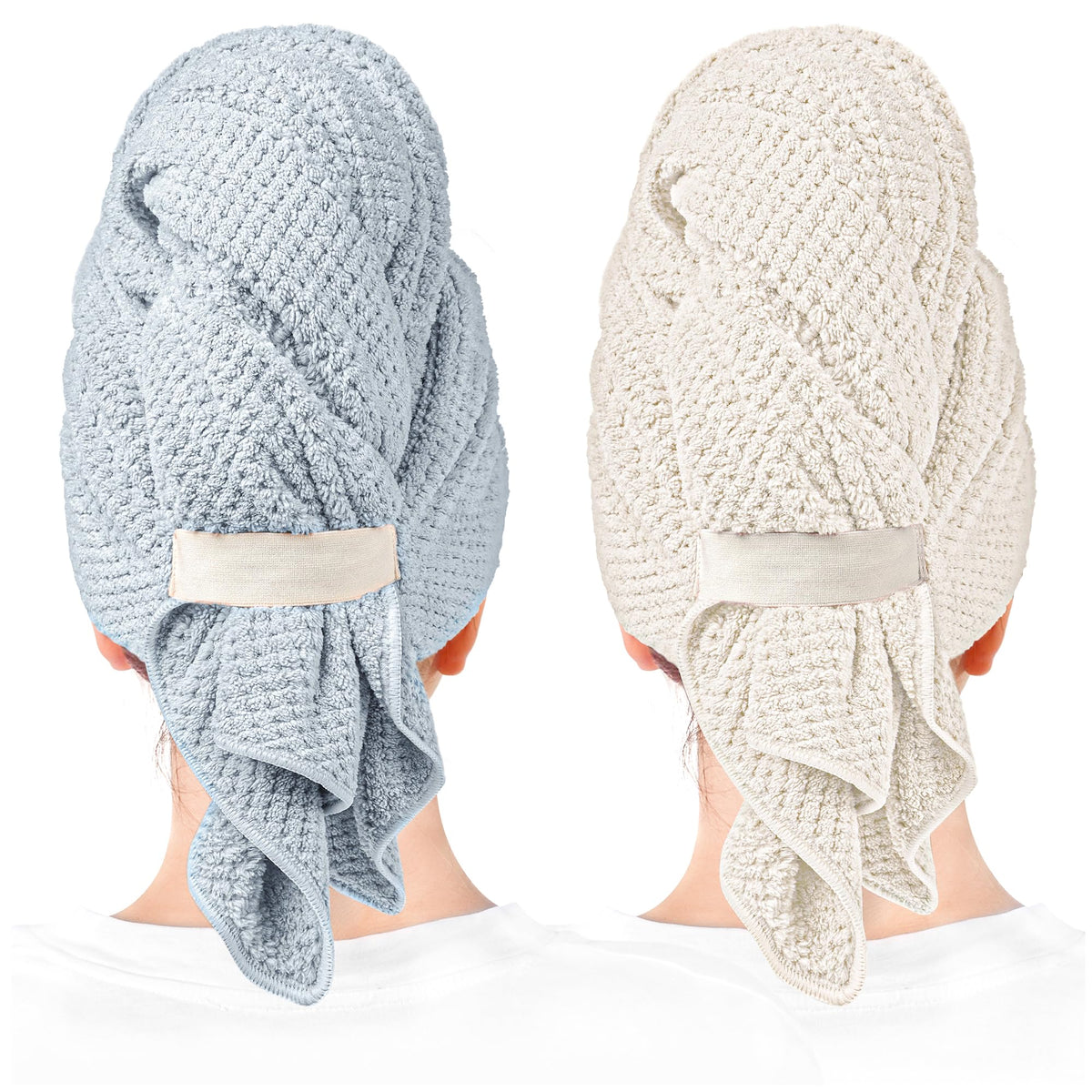 ROLSHOL Microfiber Hair Towel in blue and white, front view