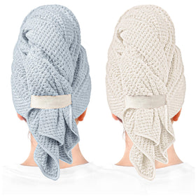 ROLSHOL Microfiber Hair Towel in blue and white, front view