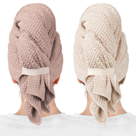 ROLSHOL microfiber hair towel wrap in pink, front view