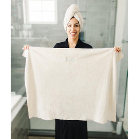 ROLSHOL Microfiber Hair Towel wrapped around hair, side view